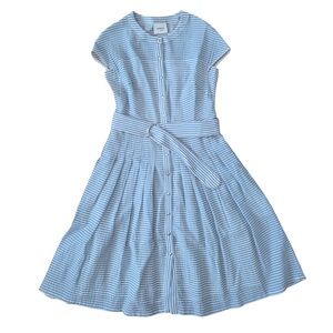 Akris Blue Striped Button-Down Cotton Viscose Button Down Cap Sleeve Dress
